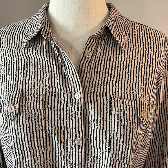 French Dressing Jeans FDJ hazy striped button front blouse collared size 12 - Picture 3 of 11